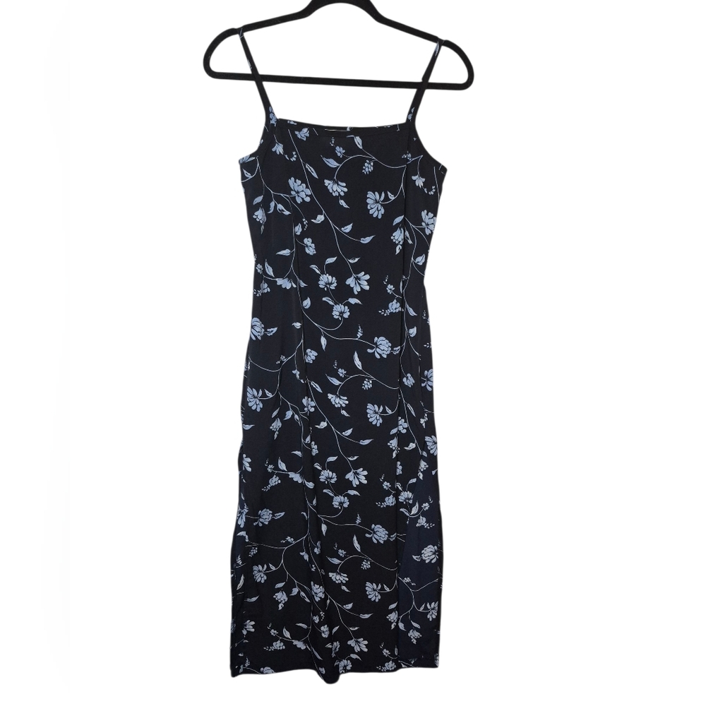 Elegant Black and Blue Floral Dress